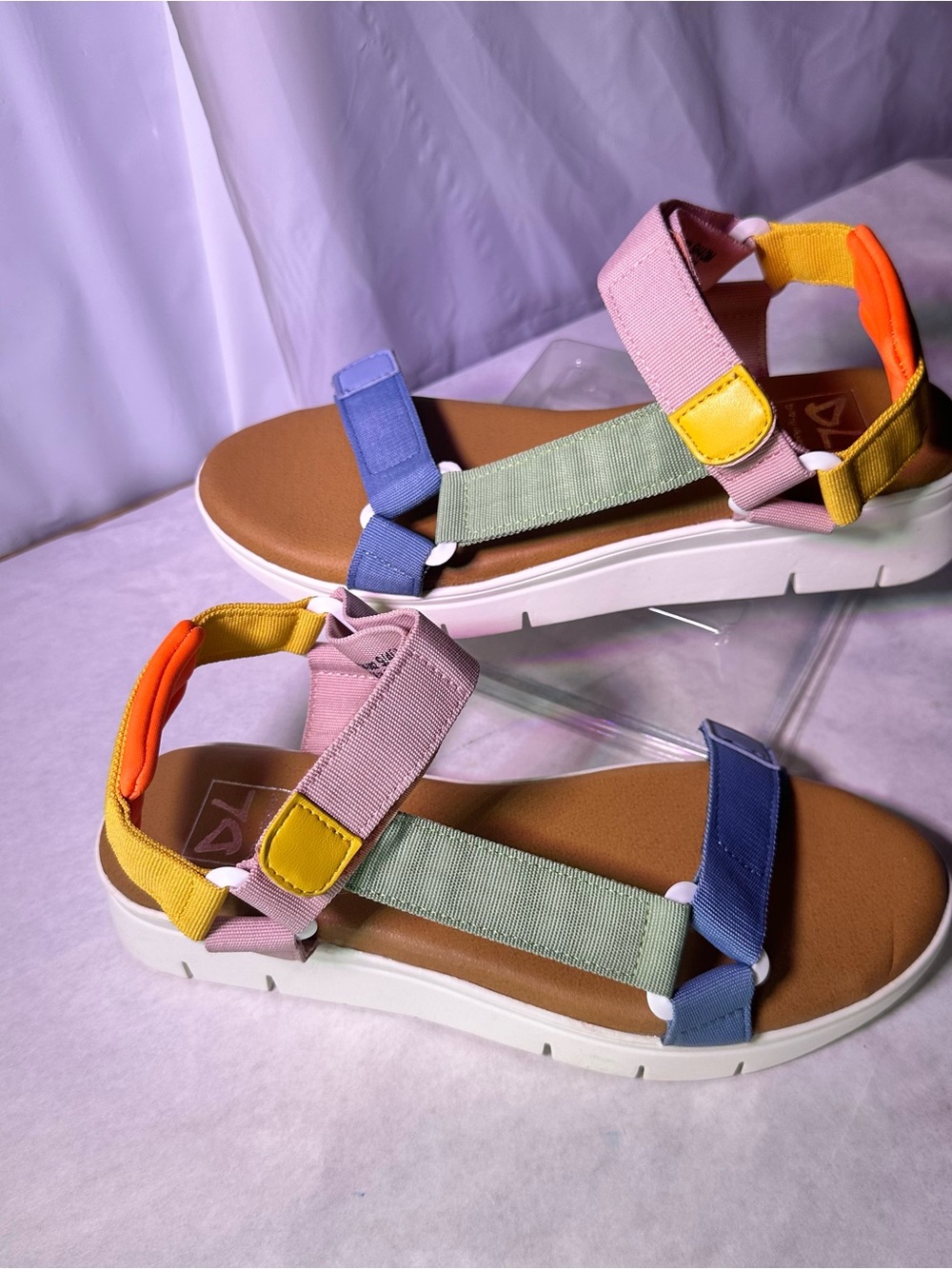 Pastel Multi-strap Platform Sandals in Pink, Blue, Mint & Yellow - Picture 2 of 10